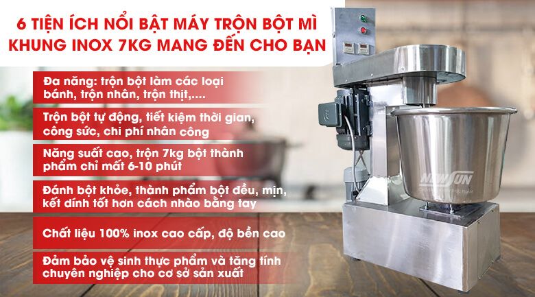 Tiện ích khi sử dụng máy trộn bột mì khung inox 7kg