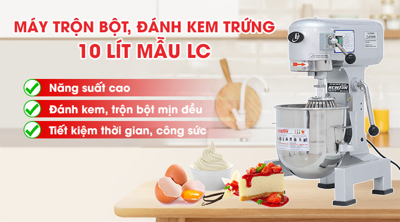 Quy trình sản xuất bánh bông lan dùng Máy trộn bột, đánh kem trứng 10 lít mẫu LC có cần gạt