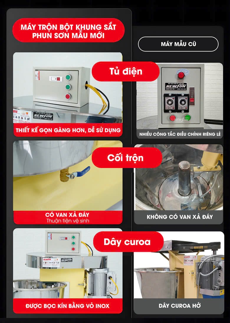 So sánh máy trộn bột khung sắt phun sơn mẫu mới và cũ