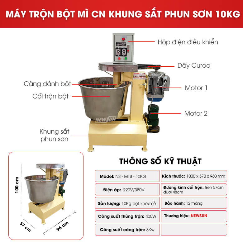 Cấu tạo máy trộn bột công nghiệp khung sắt phun sơn 10kg