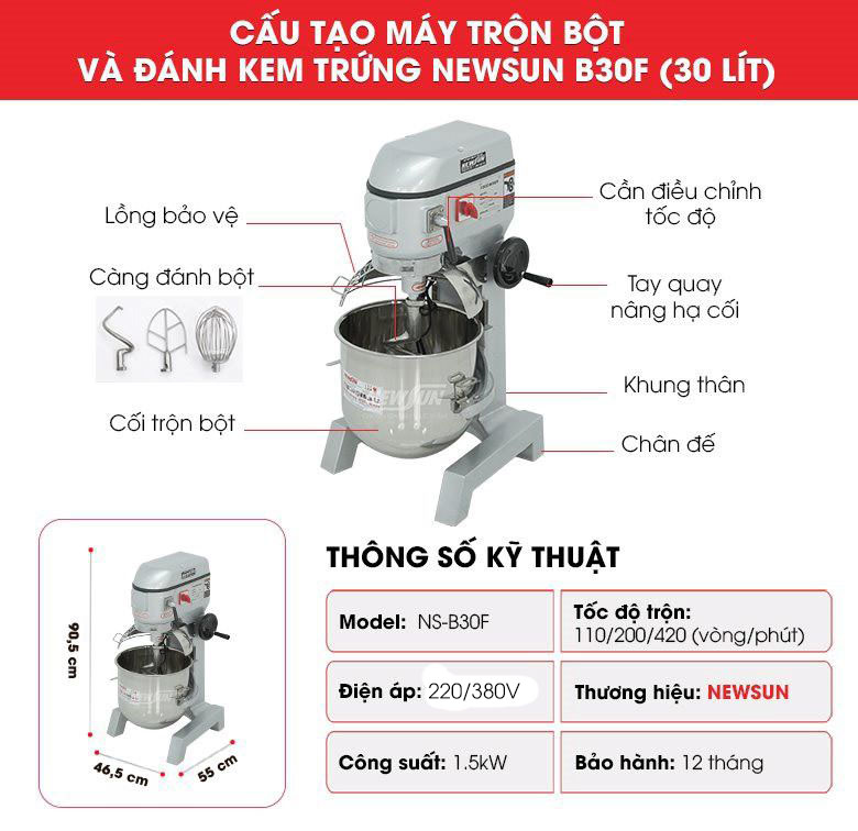 Cấu tạo máy trộn bột và đánh kem trứng B30F