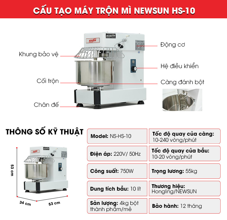 Cấu tạo máy trộn mì HS-10