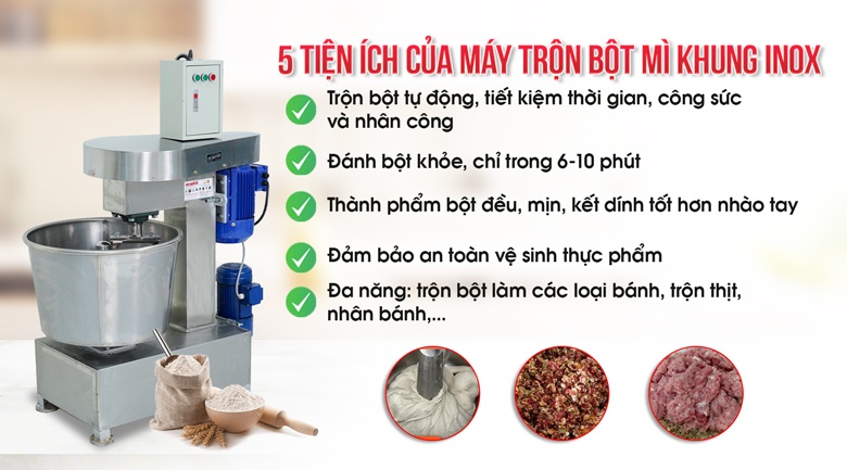 Lợi ích từ máy trộn bột mì khung inox đặt hàng theo yêu cầu