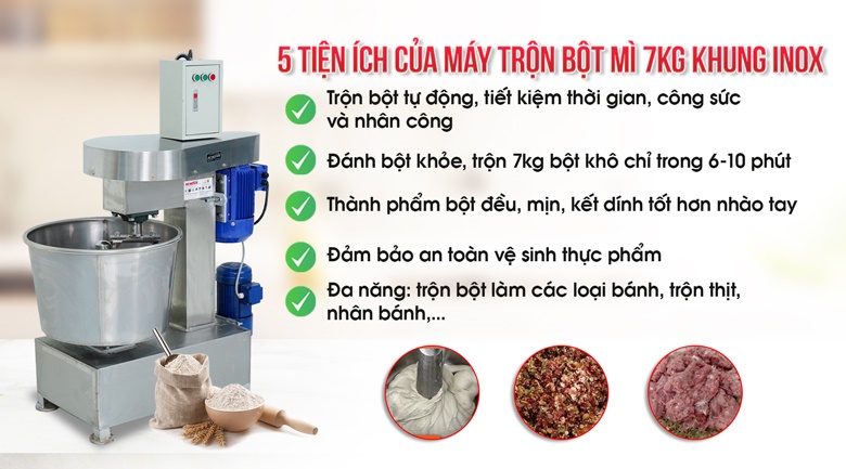 Tiện ích khi sử dụng máy trộn bột mì khung inox 7kg Tiện ích khi sử dụng máy trộn bột mì khung inox 7kg