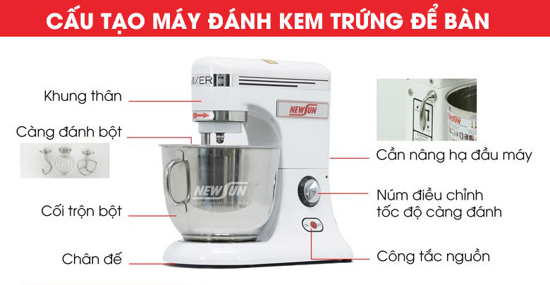 Cấu tạo máy đánh trứng công nghiệp để bàn