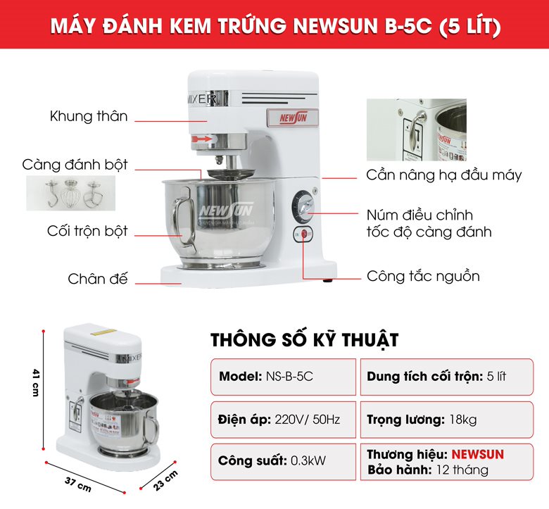 Cấu tạo máy đánh kem trứng B-5C