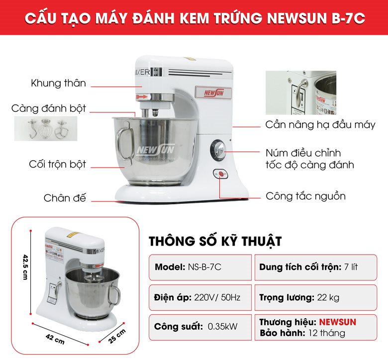 Cấu tạo máy đánh kem trứng B-5C