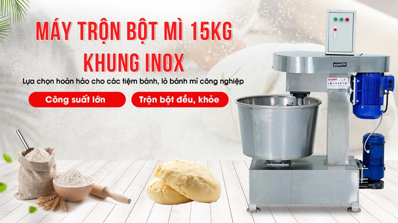 Máy trộn bột mì Việt Nam 15kg/mẻ (Khung inox) Máy trộn bột mì Việt Nam 15kg/mẻ (Khung inox)