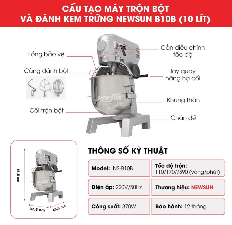 Cấu tạo máy trộn bột đánh kem trứng B10B