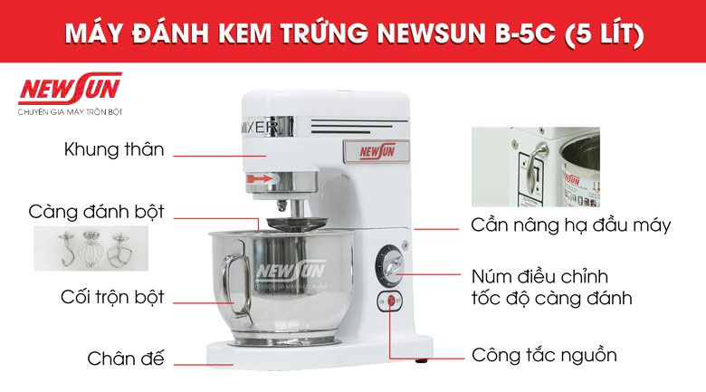 Máy nhào bột đánh kem trứng B-5C (5 lít)