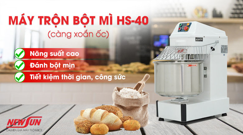 Máy nhào bột HS-40 16kg/mẻ càng xoắn ốc