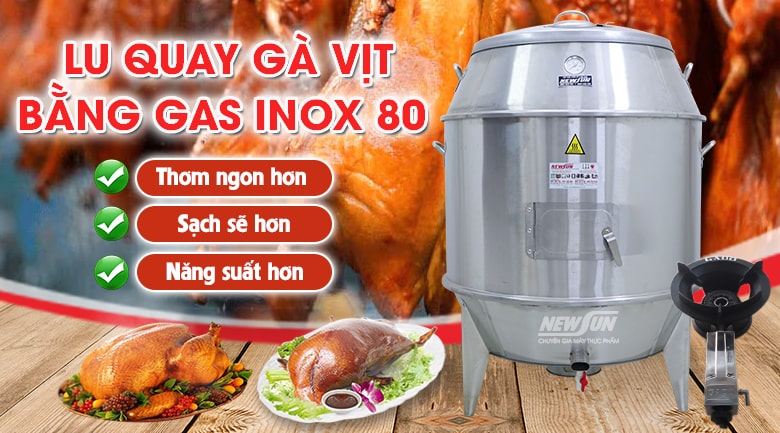 Lò quay gà vịt inox phi 80cm dùng gas