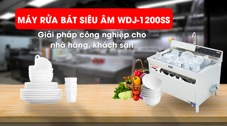 Máy rửa bát chén siêu âm chậu đơn WDJ-1200SS cho nhà hàng, khách sạn 