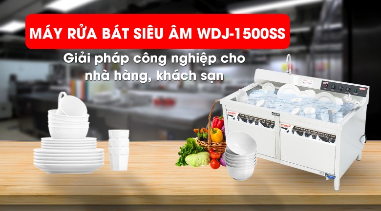 Máy rửa bát chén siêu âm chậu đơn WDJ-1500SS cho nhà hàng, khách sạn 