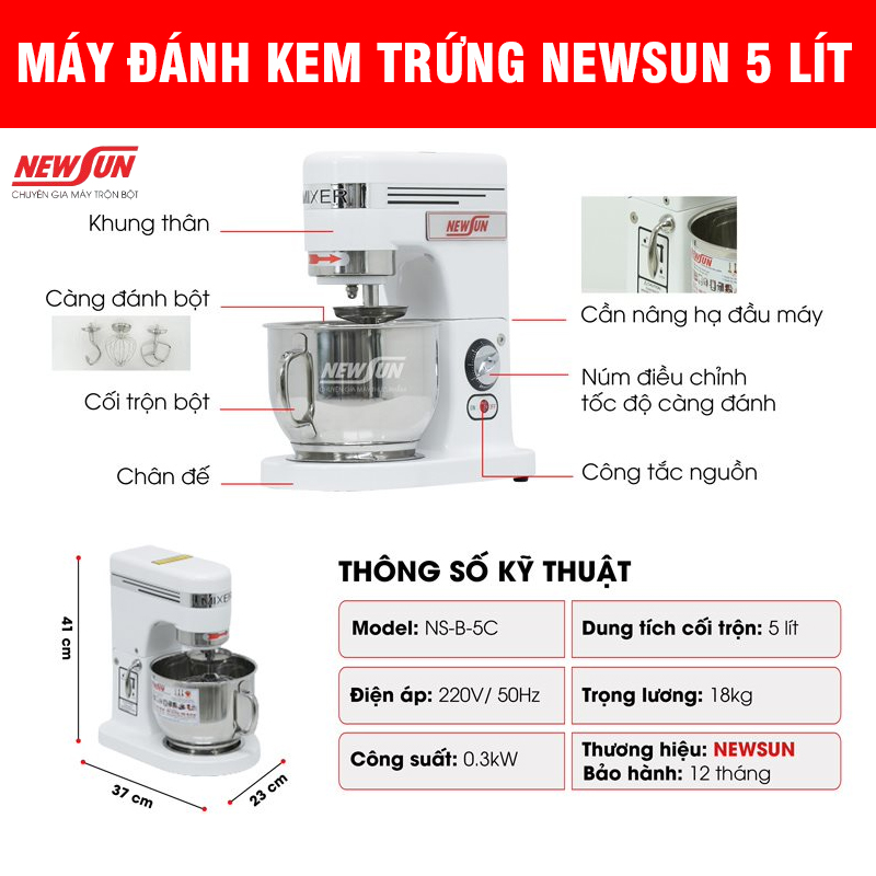 Công dụng và chức năng nổi bật của máy đánh kem trứng 5 lít