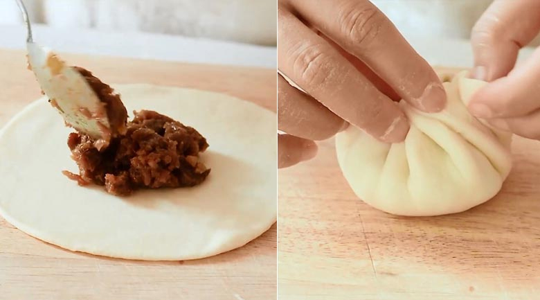 bánh bao nhân thịt bò phô mai kéo sợi nặn bánh